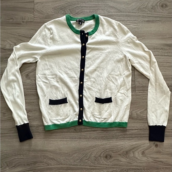Women’s The Webster Miami Button-Up Cardigan Sweater XS Cream w/ Green Trim - Picture 2 of 9